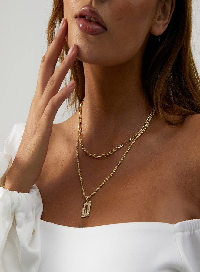 Tasiso 14K Gold Layered Initial Pendant Necklace Layering Paperclip Chain Choker Necklace for Women Dainty Square A-Z Alphabet Letter Necklace Jewelry Gifts B - Image 3
